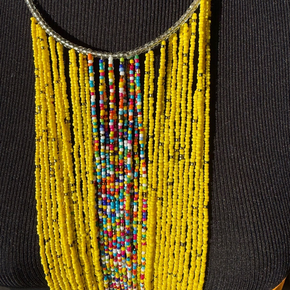 African Maasai Beaded Choker Necklace Ethnic Boho Waterfall Fringe Tassle Bib